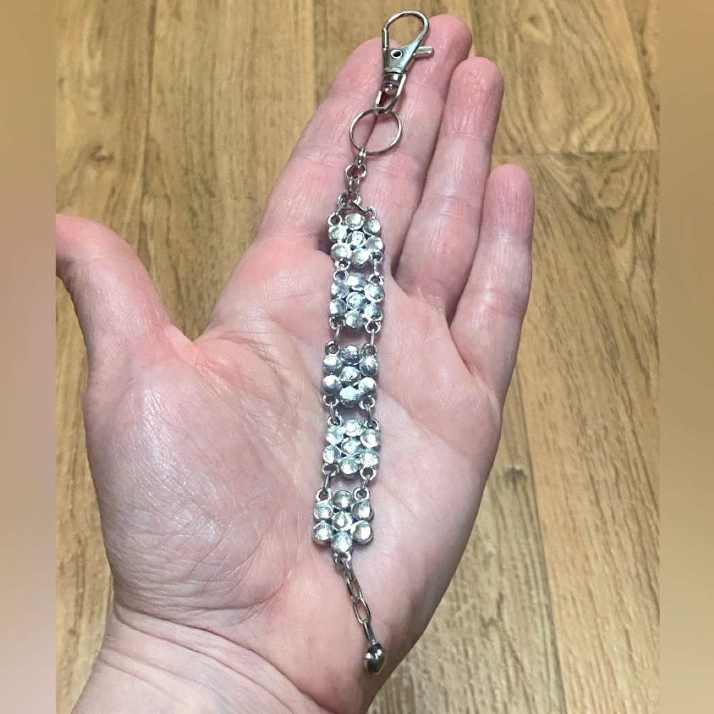Hand Crafted Spring Floral Bag Charm With Blue & Aurora Borealis Rhinestones - Picture 4 of 7